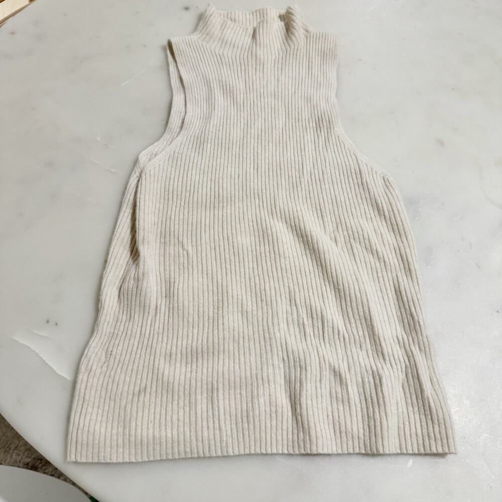 Anthropologie Maeve L 100% Cashmere Sleeveless Sweater Mock Neck White Luxury